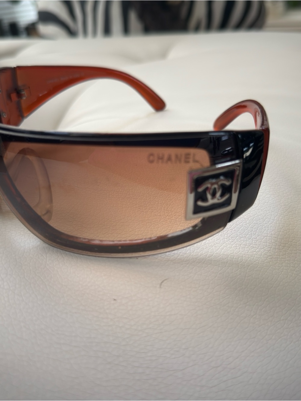 CHANEL Brown Gradient Shield Sunglasses with CC Square Plaque